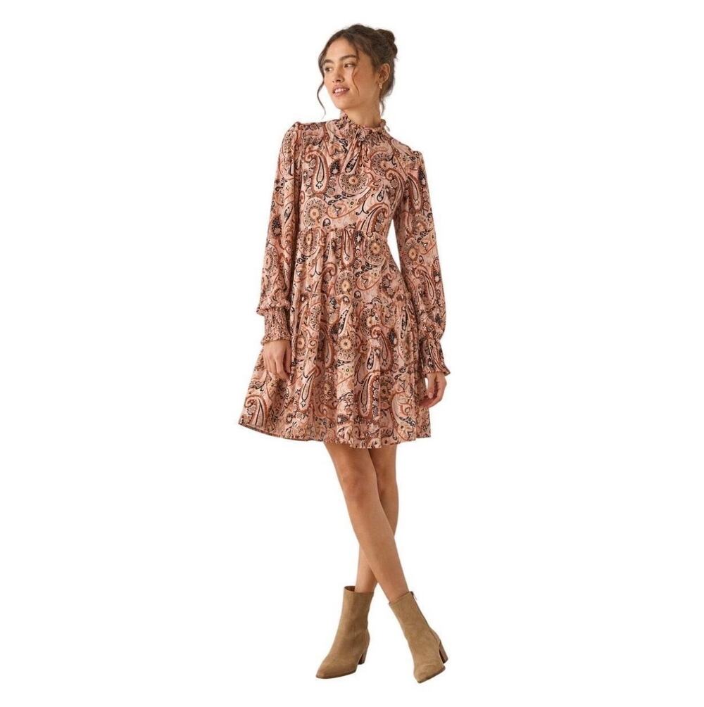 Anthropologie Plus Paisley Cady Tiered Dress Long Sleeve Flowy Babydoll 1X Boho